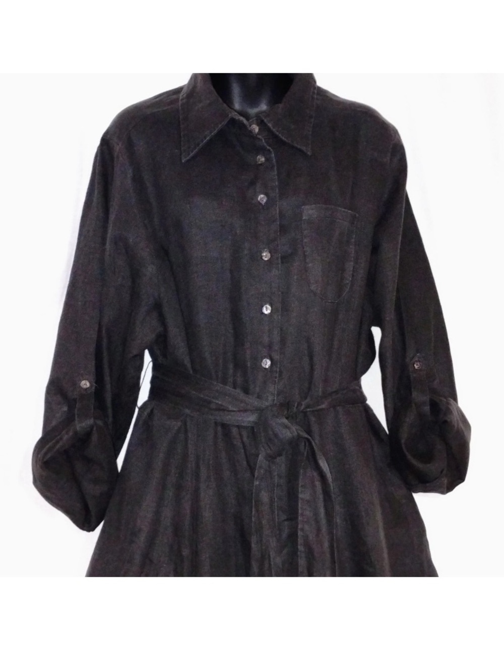 Silver Jeans Dark Grey Maxi Shirt Dress with Waist Tie